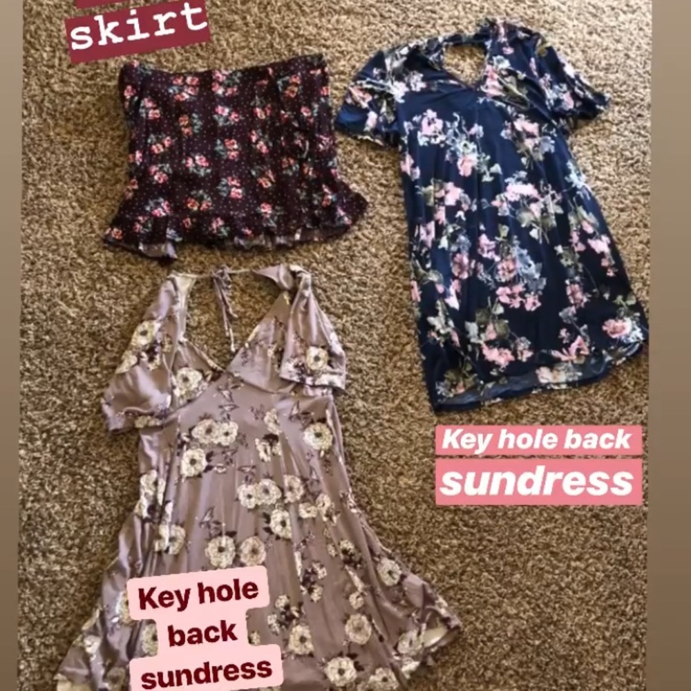 1 wrap skirt. 2 sundresses.